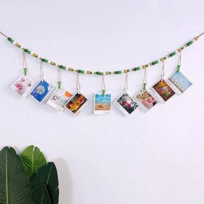 Boho Wandbehang Fotodisplay mit Holzperlen & Clips