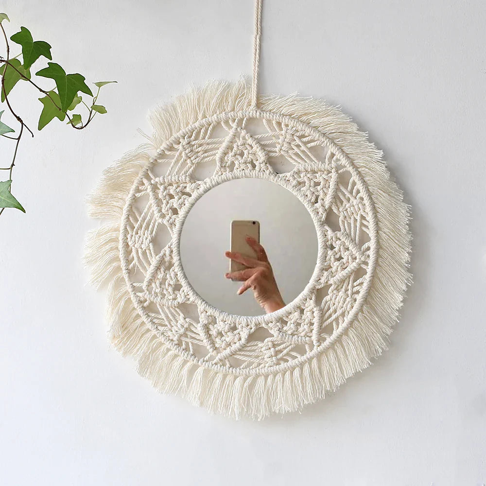 Kreisrunder Boho Makramee Wandspiegel