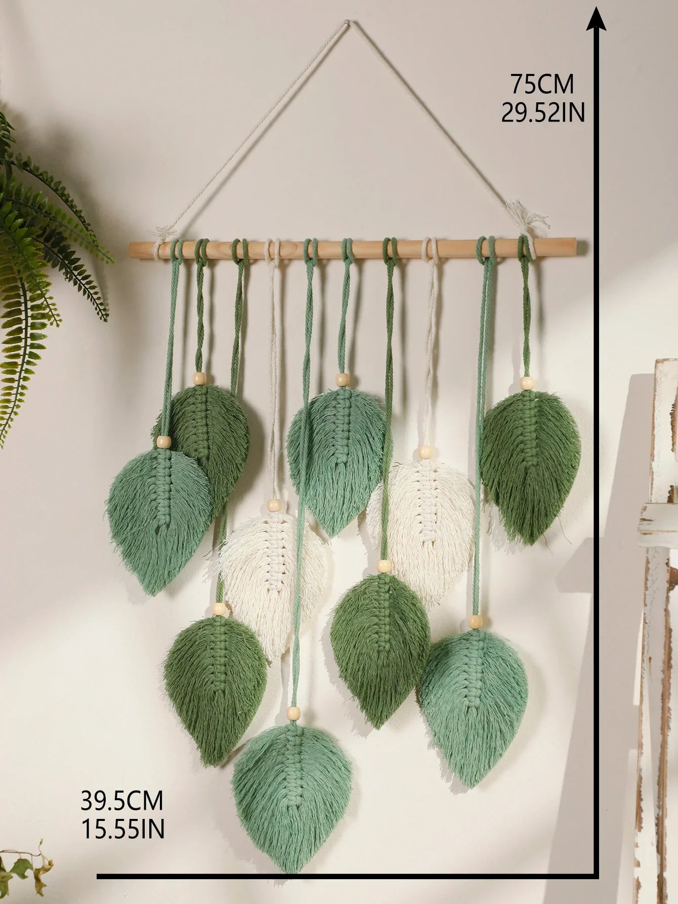 Blatt Makramee Wandteppich – Boho Baumwoll Wandbehang in Grün oder Braun