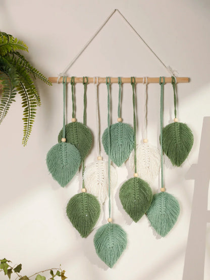 Blatt Makramee Wandteppich – Boho Baumwoll Wandbehang in Grün oder Braun