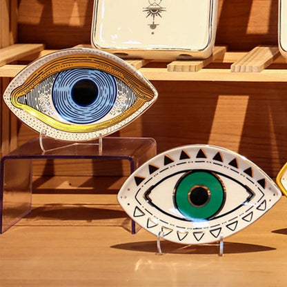 Keramischer Schmuckteller Schmuckschale Ringe Ohrringe Halsketten Schale Böse Augen Mondphasen Dekorative Platte Schüssel Wohnkultur Boho 1Stk