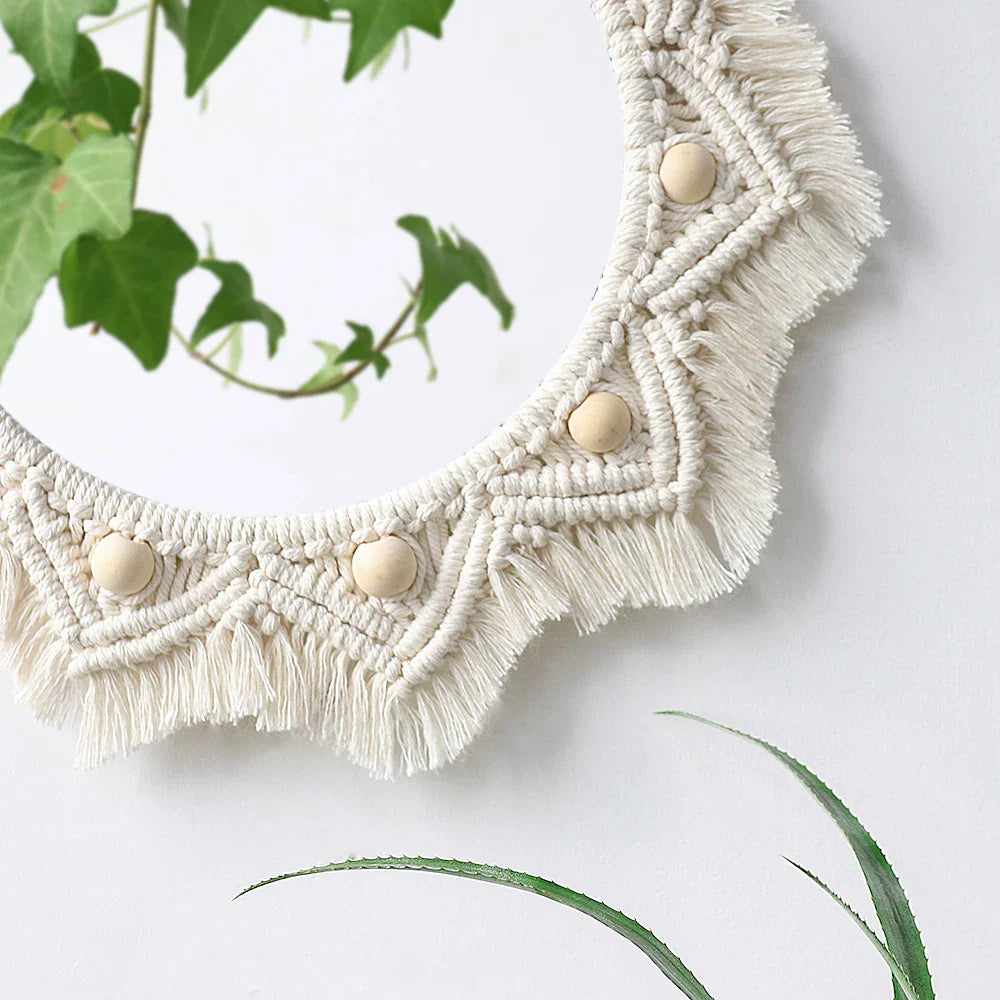 Kreisrunder Boho Makramee Wandspiegel