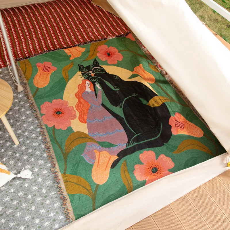 Gemütliche Boho Baumwoll-Leinen Decke