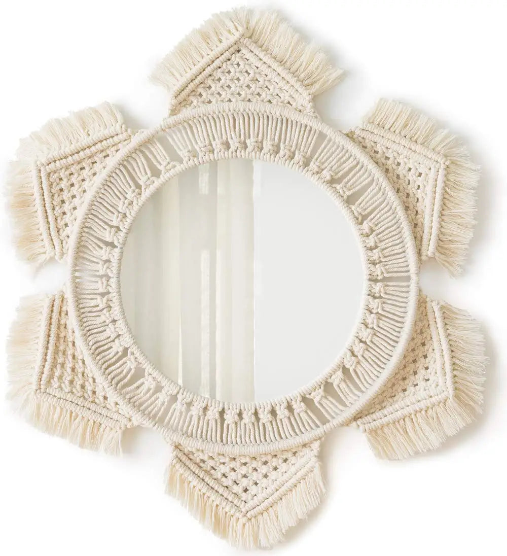Kreisrunder Boho Makramee Wandspiegel