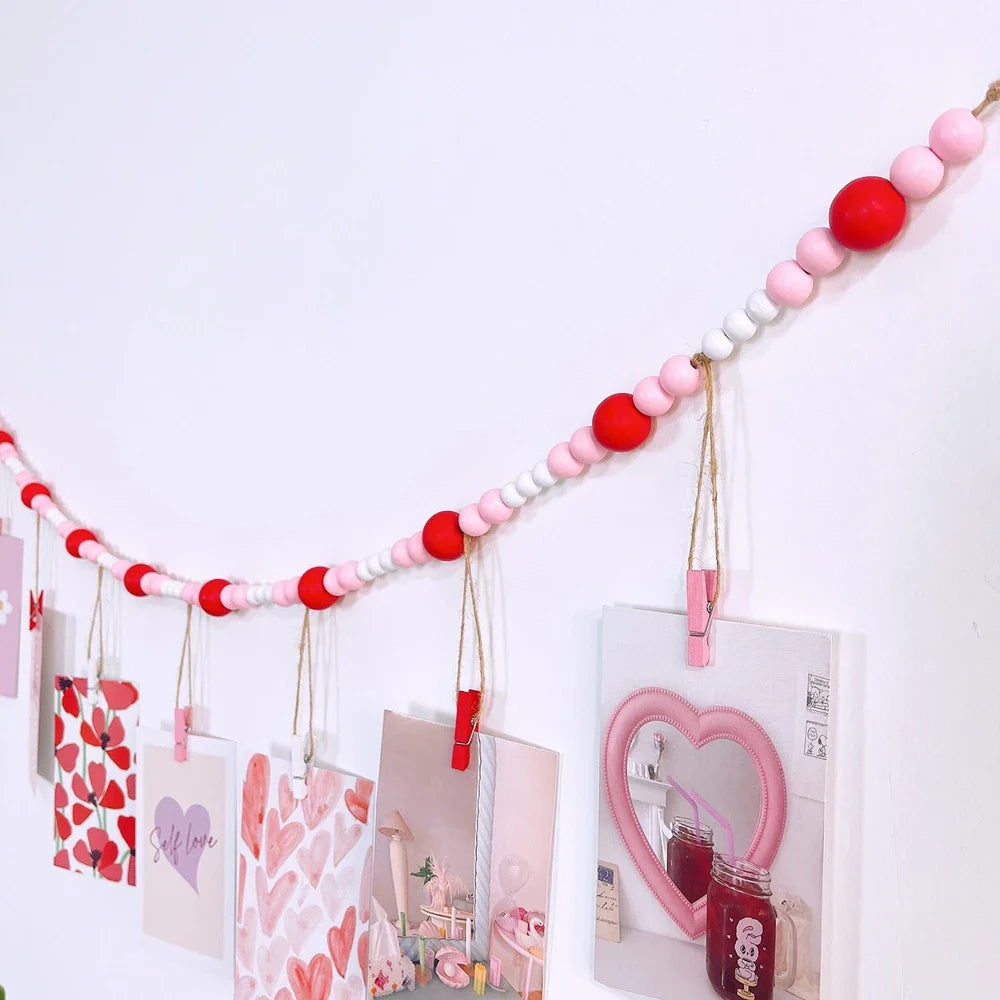 Boho Wandbehang Fotodisplay mit Holzperlen & Clips
