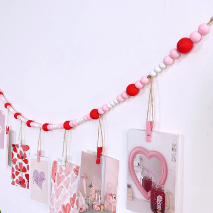 Boho Wandbehang Fotodisplay mit Holzperlen & Clips