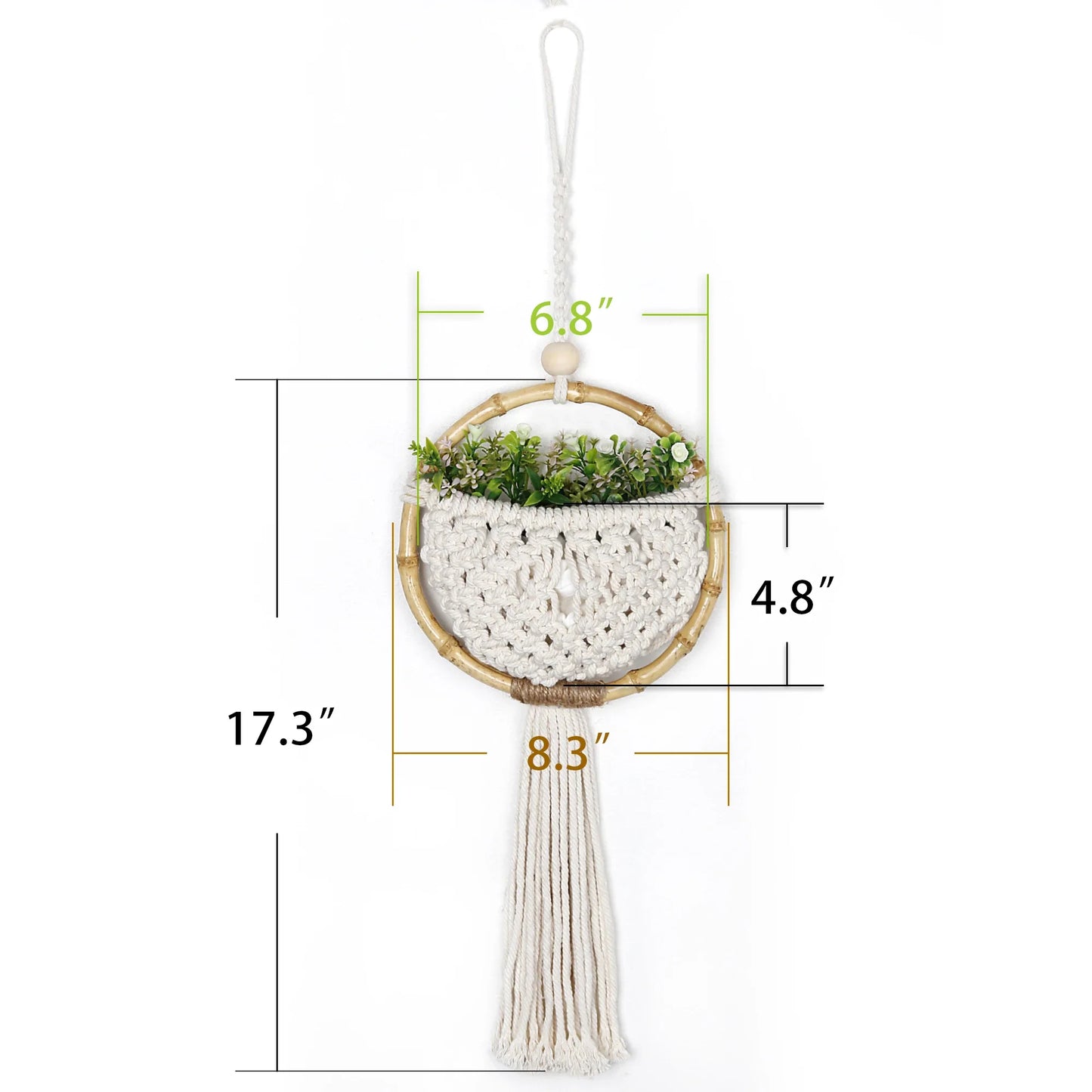 Boho Makramee Wandbehang mit Blumentopf-Tasche – Handgefertigter nordischer runder Wandteppich | Wohnheimzimmer & Wohnkultur