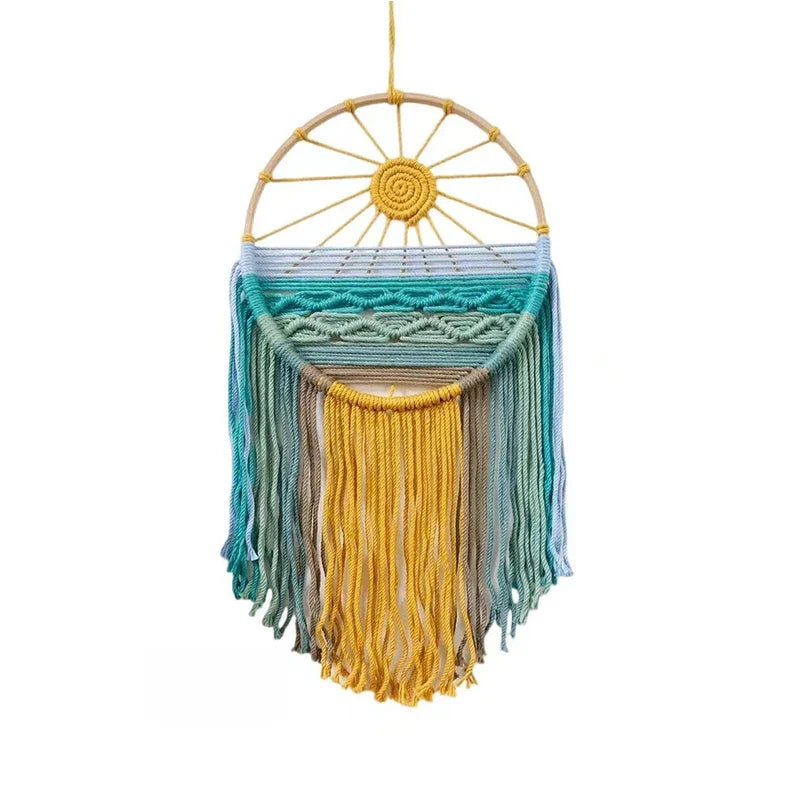 Sonnenaufgang & Sonnenuntergang Gewebter Boho Baumwoll Wandteppich