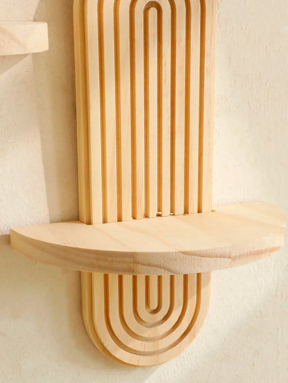 Boho Stil Holz Wandregal - Geometrische Wandmontierte Regale, Naturholz-Finish, Moderne Wohnkultur, Pflanzenhalter Kreis