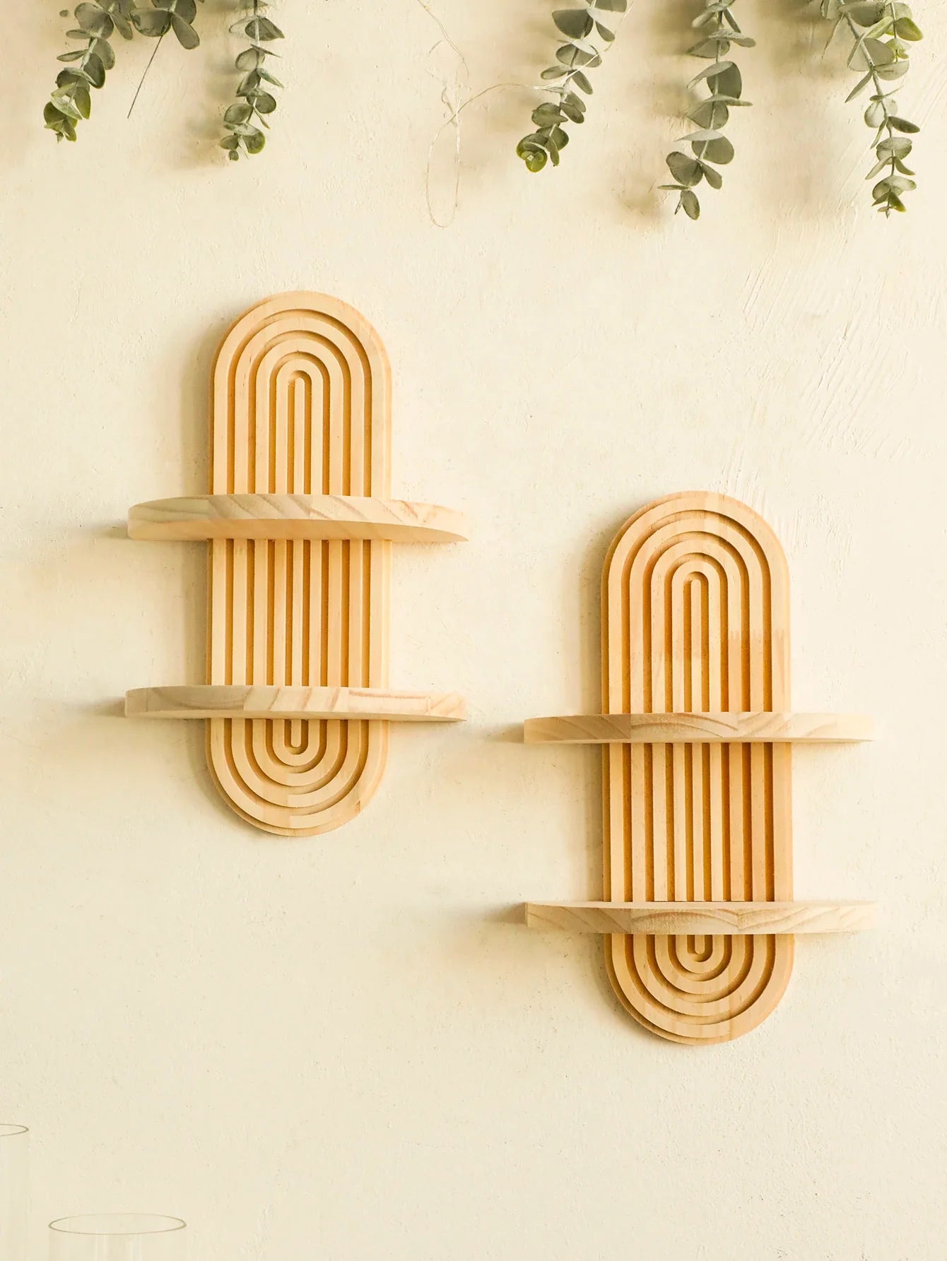 Boho Stil Holz Wandregal - Geometrische Wandmontierte Regale, Naturholz-Finish, Moderne Wohnkultur, Pflanzenhalter Kreis