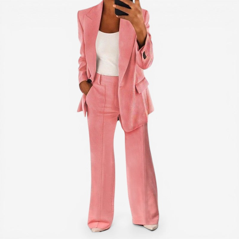 One-Button Blazer Trouser Suit Set