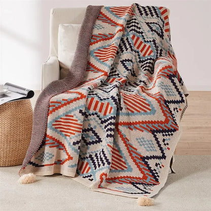 Strickstreifen-Fransen-Wurfdecke