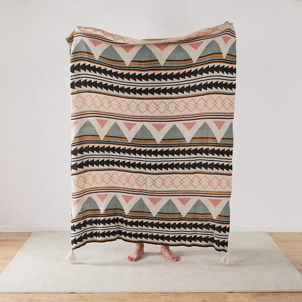 Strickstreifen-Fransen-Wurfdecke
