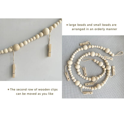 Boho Wandbehang Fotodisplay mit Holzperlen & Clips
