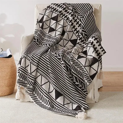 Strickstreifen-Fransen-Wurfdecke