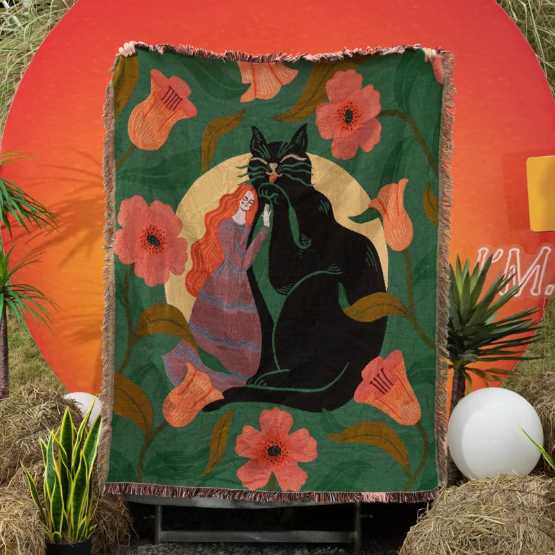 Gemütliche Boho Baumwoll-Leinen Decke