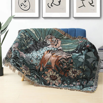 Gemütliche Boho Baumwoll-Leinen Decke