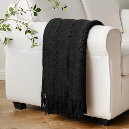 Boho Strickdecke – Weiche leichte Acryl-Decke mit Fransen