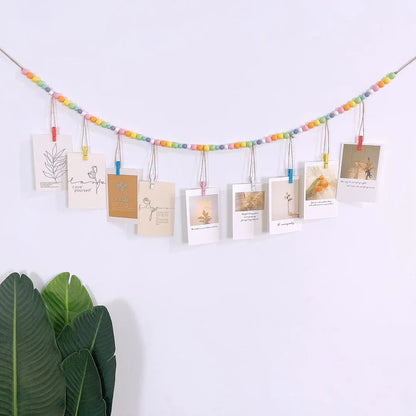 Boho Wandbehang Fotodisplay mit Holzperlen & Clips