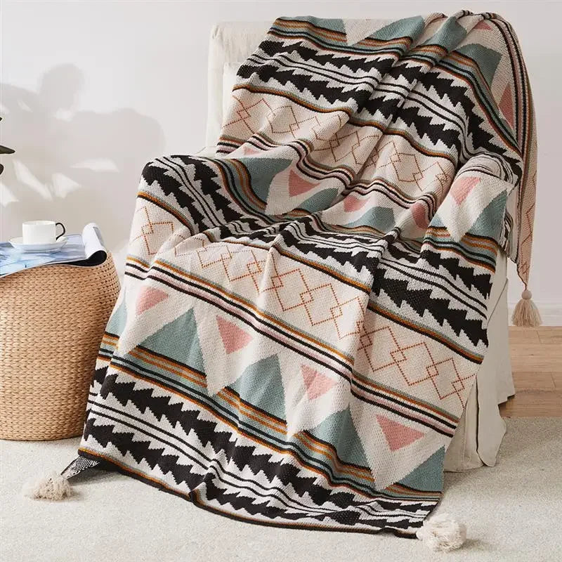 Strickstreifen-Fransen-Wurfdecke