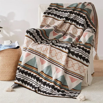 Strickstreifen-Fransen-Wurfdecke