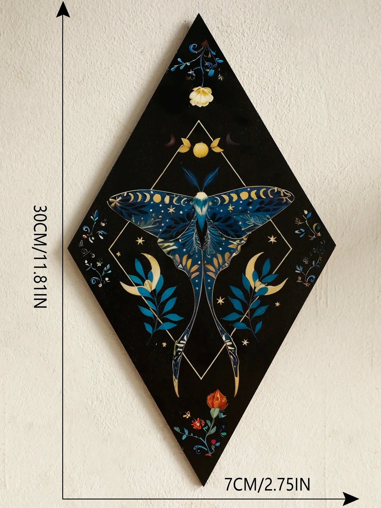 Schmetterling & Mond Holz Wandkunst – Handgemalte nordische Boho Wohnkultur Akzent