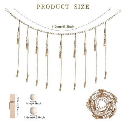Boho Wandbehang Fotodisplay mit Holzperlen & Clips