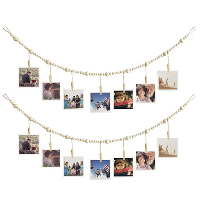 Boho Wandbehang Fotodisplay mit Holzperlen & Clips
