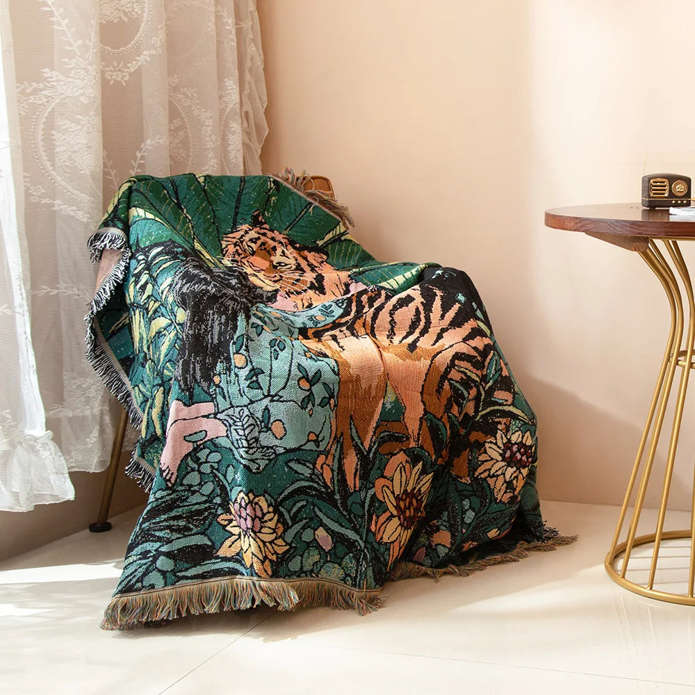 Gemütliche Boho Baumwoll-Leinen Decke