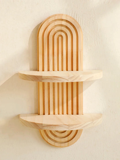 Boho Stil Holz Wandregal - Geometrische Wandmontierte Regale, Naturholz-Finish, Moderne Wohnkultur, Pflanzenhalter Kreis