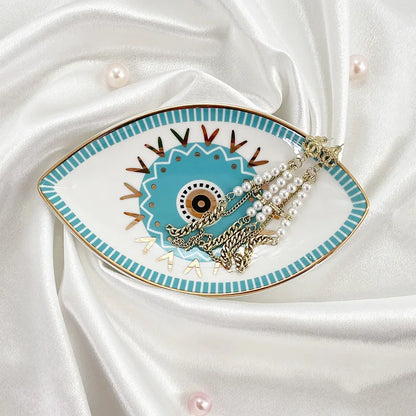 Keramischer Schmuckteller Schmuckschale Ringe Ohrringe Halsketten Schale Böse Augen Mondphasen Dekorative Platte Schüssel Wohnkultur Boho 1Stk