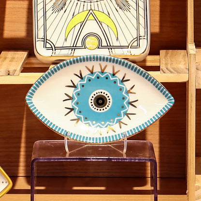 Keramischer Schmuckteller Schmuckschale Ringe Ohrringe Halsketten Schale Böse Augen Mondphasen Dekorative Platte Schüssel Wohnkultur Boho 1Stk