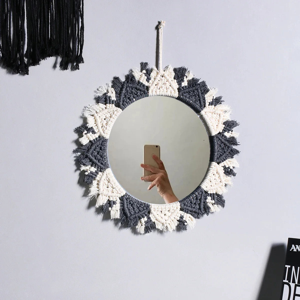 Kreisrunder Boho Makramee Wandspiegel