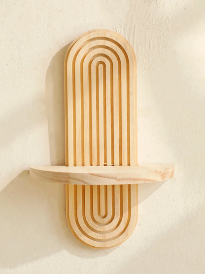 Boho Stil Holz Wandregal - Geometrische Wandmontierte Regale, Naturholz-Finish, Moderne Wohnkultur, Pflanzenhalter Kreis