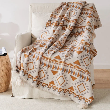 Strickstreifen-Fransen-Wurfdecke
