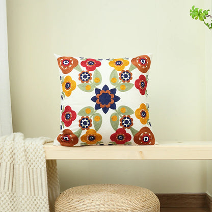 Boho Floral Gestickter Leinensofakissenbezug