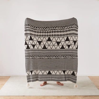 Strickstreifen-Fransen-Wurfdecke