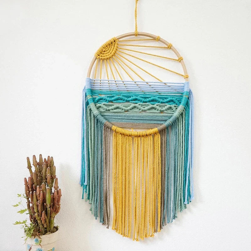 Sonnenaufgang & Sonnenuntergang Gewebter Boho Baumwoll Wandteppich