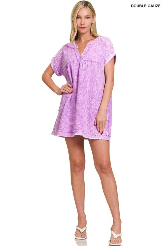 Zenana Baumwolle Doppel-Gaze Gewaschenes Damenkleid S-XL Hellteal
