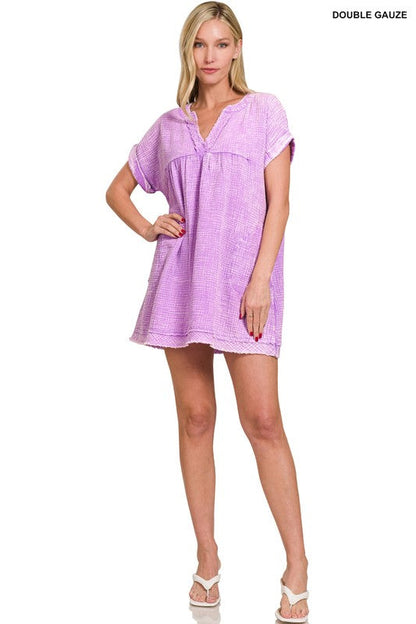 Zenana Baumwolle Doppel-Gaze Gewaschenes Damenkleid S-XL Sandbeige