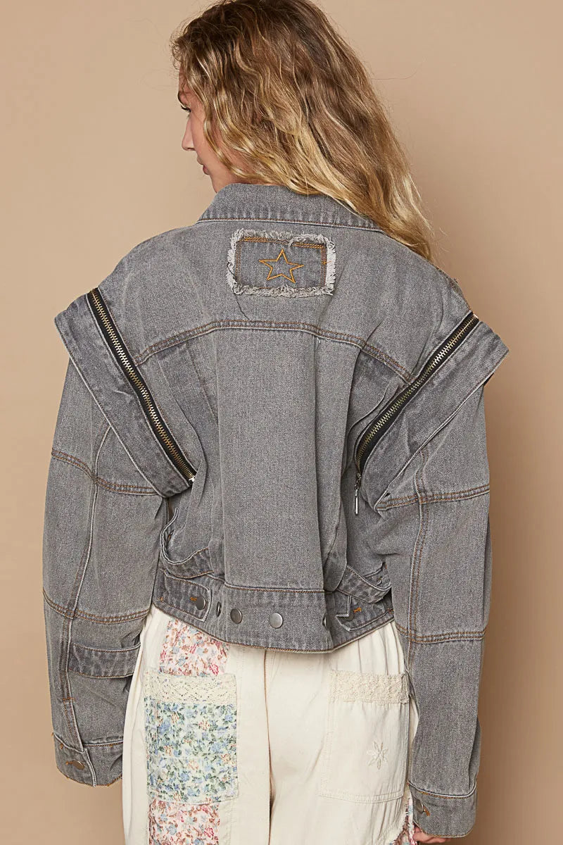 POL Verkürzte Damen-Jeansjacke mit funktionalem Reißverschlussdetail