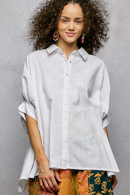 POL Button Down Halb Dolman Ärmel Damen Shirt