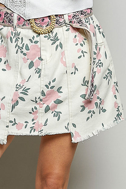 POL Rohe Saum Blumen Damenrock mit Taschen