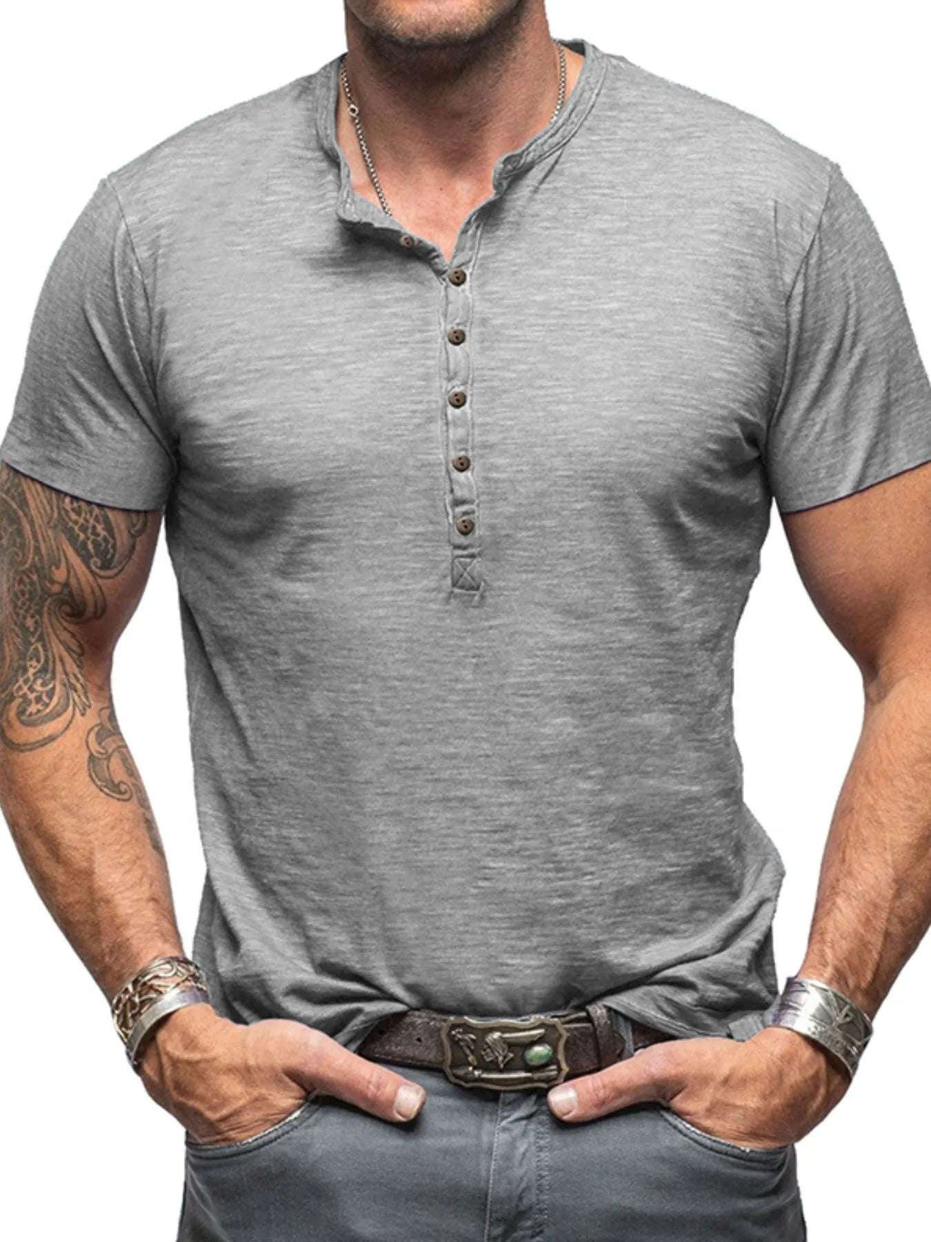 Herren Freizeit Henley Kurzarm Knopfoberteil