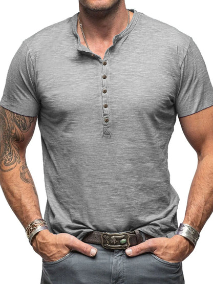 Herren Freizeit Henley Kurzarm Knopfoberteil