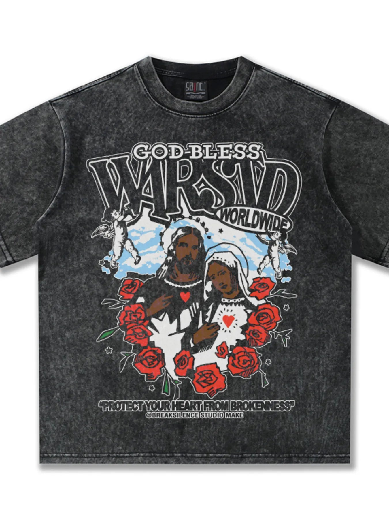 Herren T-Shirt mit Gott-sei-Dank Grafikdruck im Vintage-Waschstil