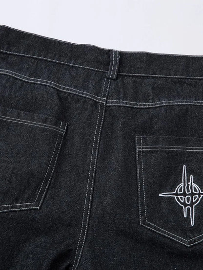 Herren Bestickte Weite Baggy-Jeans