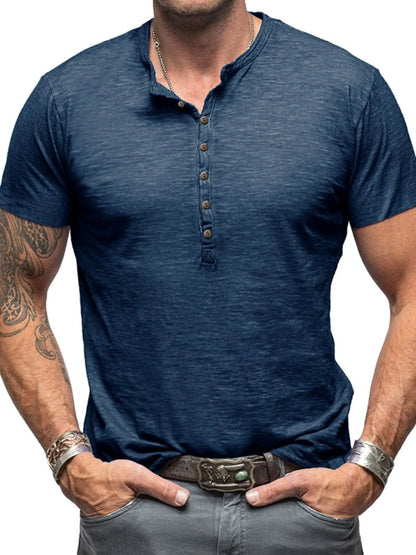Herren Freizeit Henley Kurzarm Knopfoberteil
