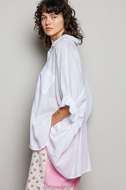 POL Button Down Halb Dolman Ärmel Damen Shirt