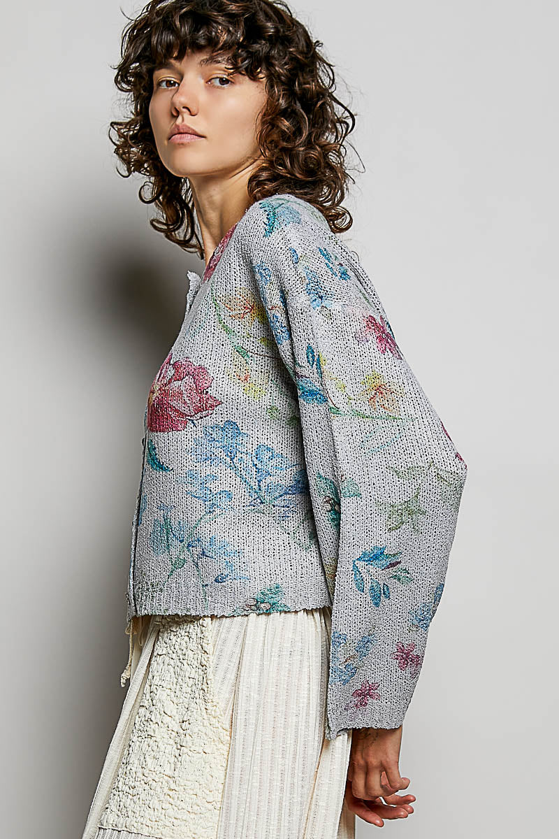 POL Floral Print Button-Down Strick Damen Cardigan